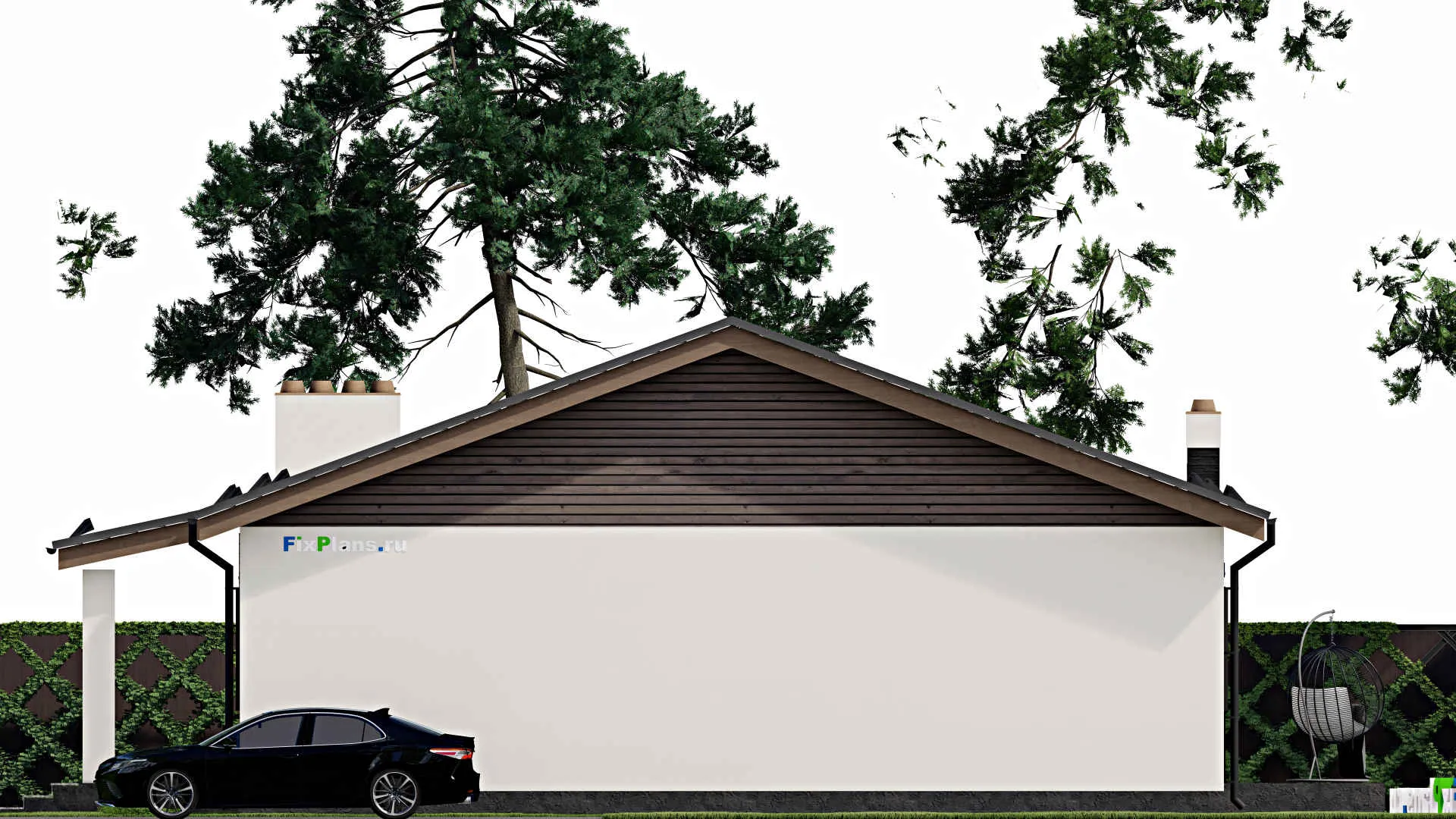 F-3113 - План одноэтажного дома 13 на 18, площадью 190 м² с террасой и 4 спальнями