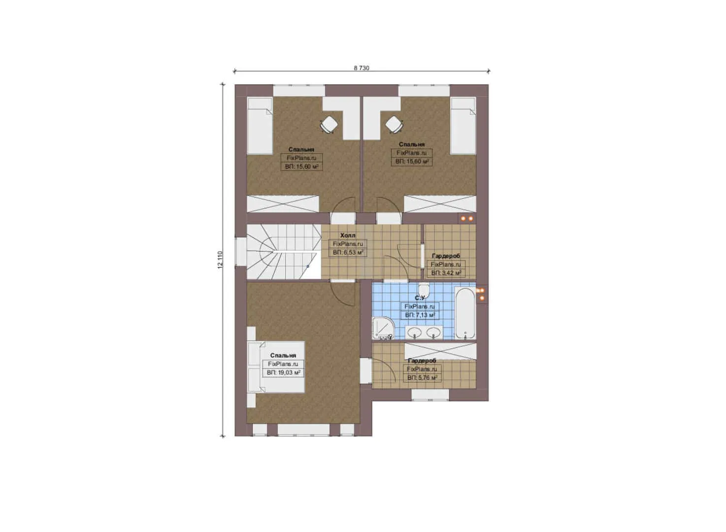 F-20816 - Планы двухэтажного дома 9 на 15, площадью 170 м² с террасой и 4 спальнями