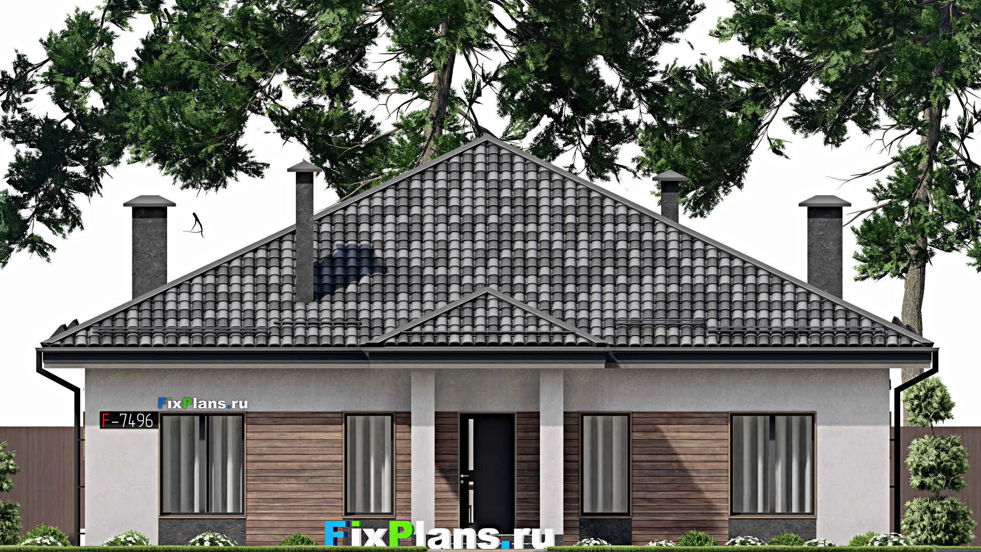 F-7496 - Проект одноэтажного дома 14 на 15, площадью 170 м² с 4 спальнями