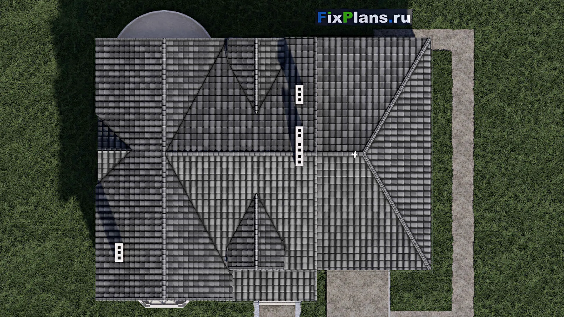 F-0890 - Планы дома с мансардой 15 на 16, площадью 210 м² с балконом, гаражом на 1 машину и 4 спальнями