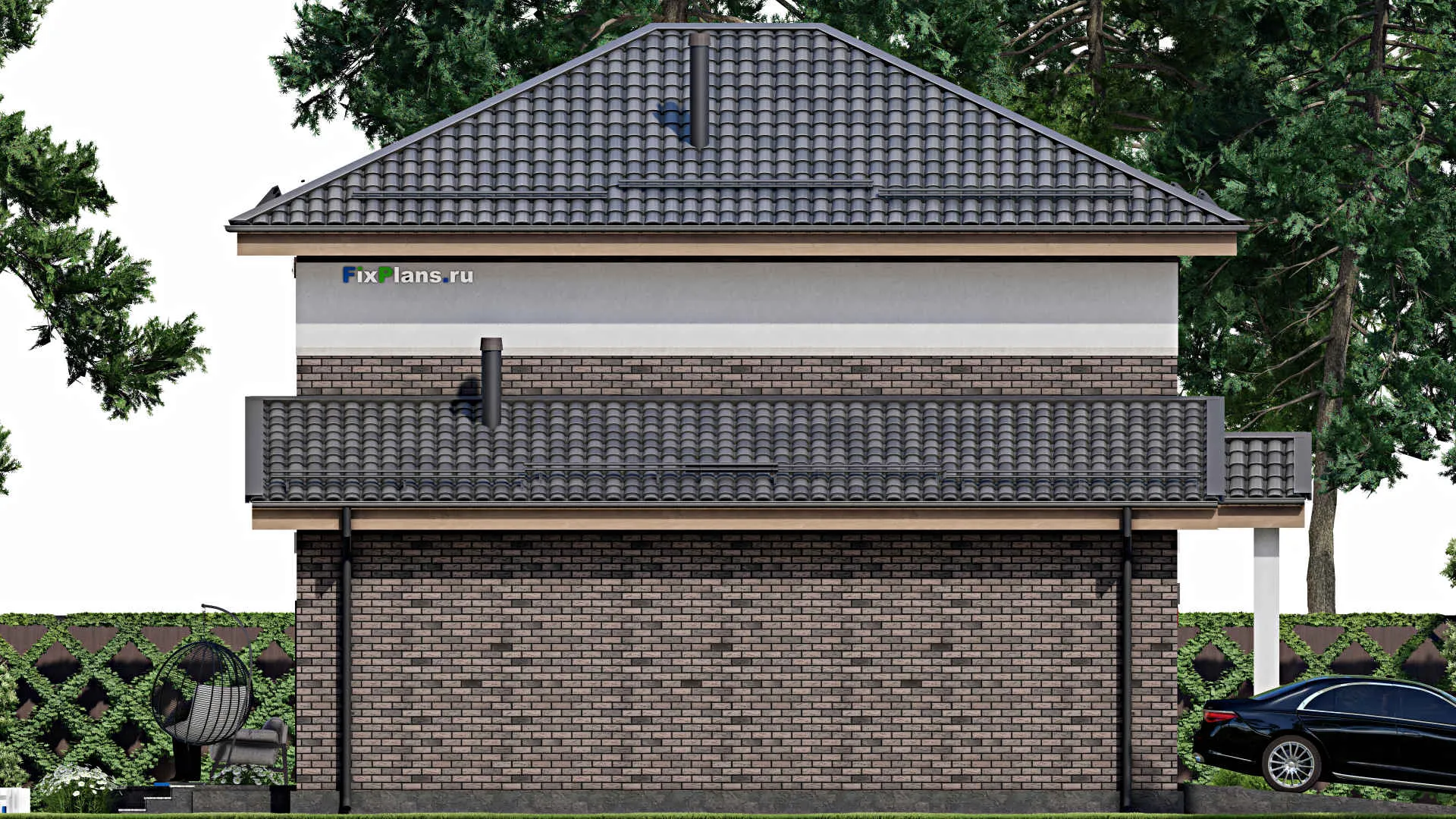 F-8675 - Проект двухэтажного дома 9 на 11, площадью 170 м² с террасой, гаражом на 1 машину и 3 спальнями