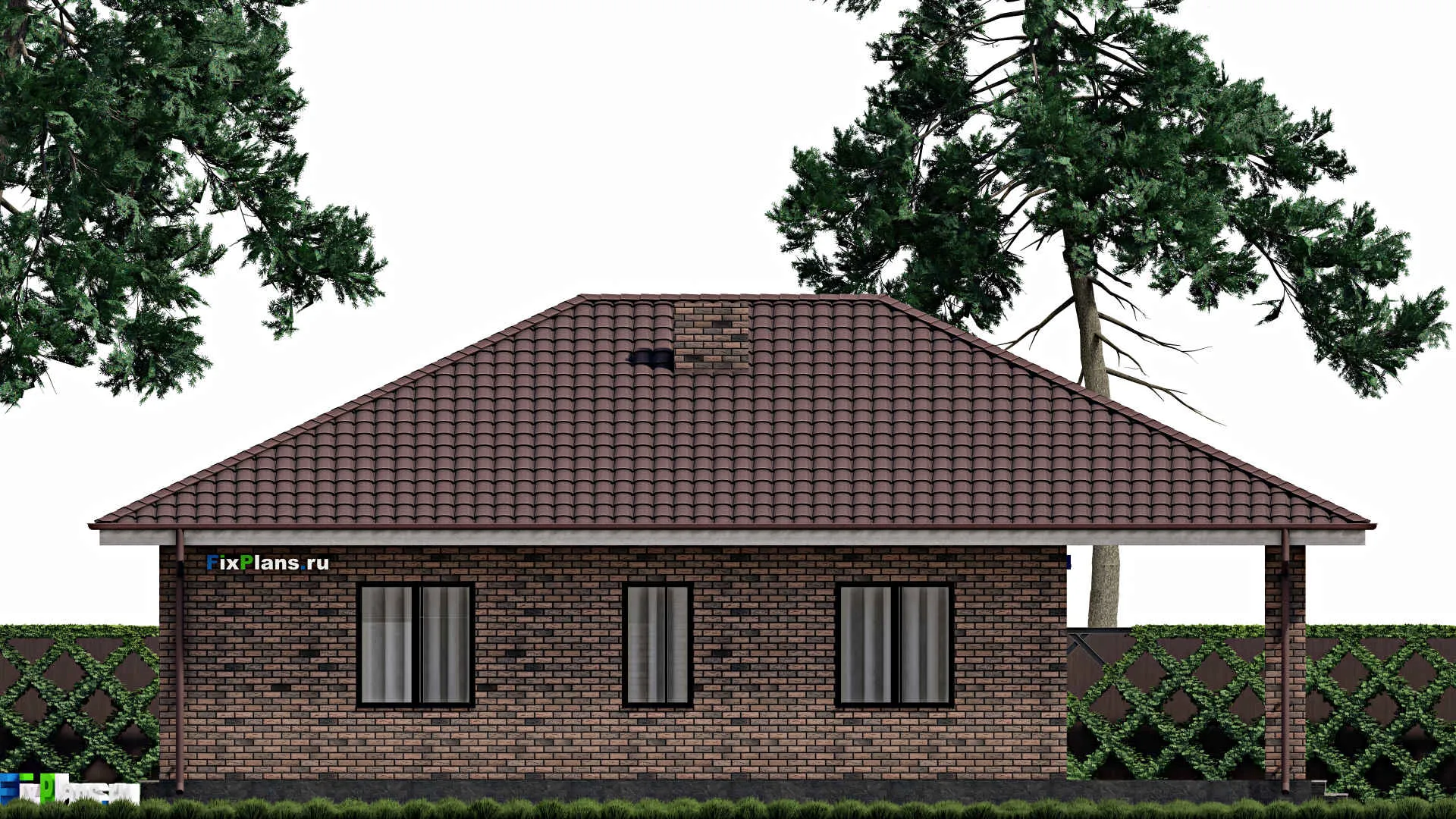 F-0422 - Проект одноэтажного дома 11 на 12, площадью 130 м² с террасой и 2 спальнями