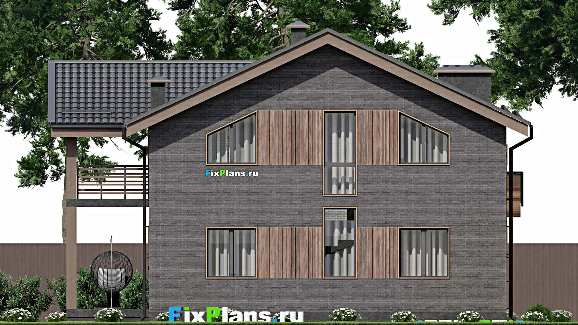 F-4697 - Проект дома с мансардой 11 на 11, площадью 210 м² с террасой, балконом и 4 спальнями