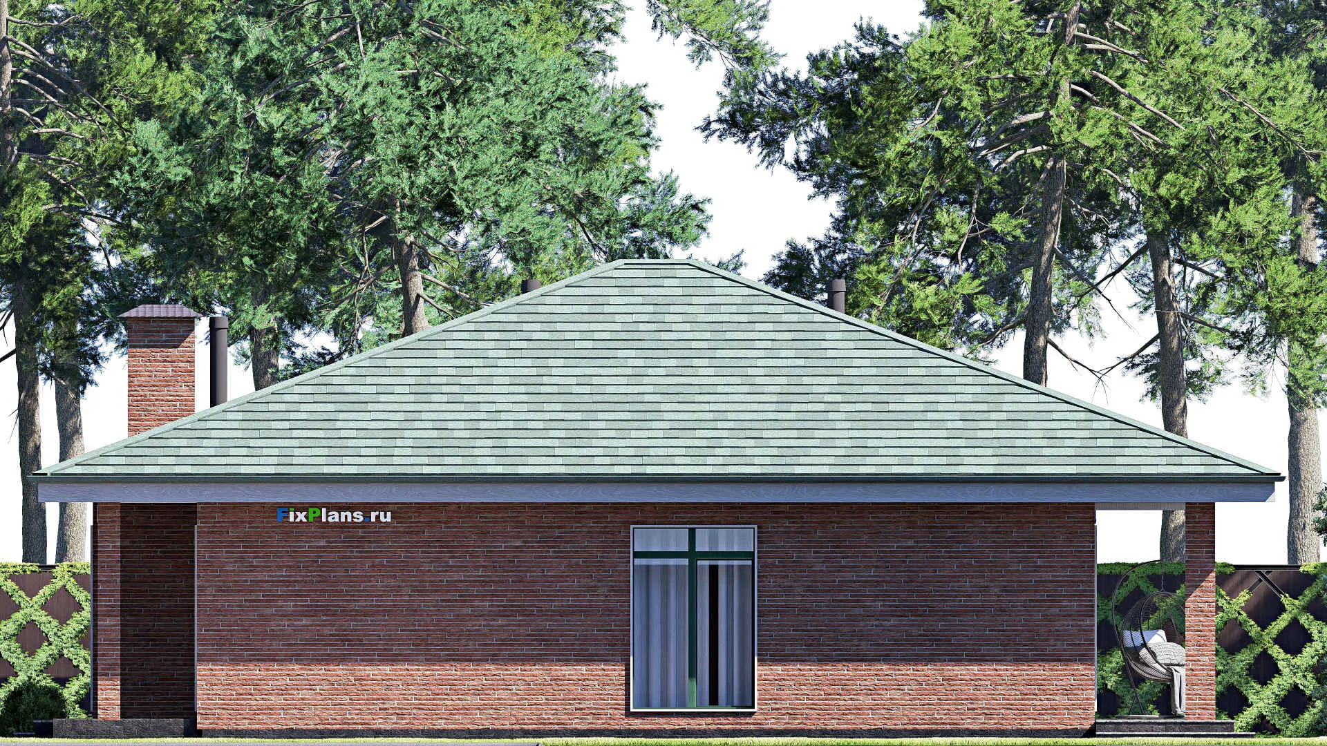 F-19016 - Проект одноэтажного дома 15 на 16, площадью 190 м² с террасой и 3 спальнями