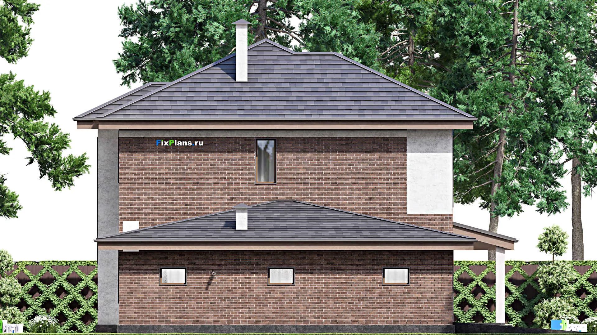 F-14633 - Проект двухэтажного дома 14 на 20, площадью 250 м² с террасой, баней, гаражом на 1 машину и 4 спальнями