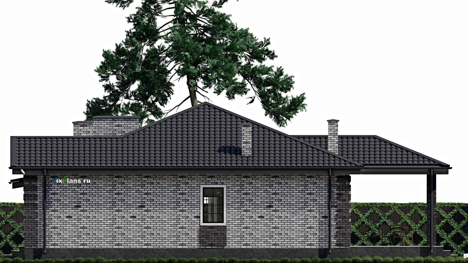 F-0845 - Проект одноэтажного дома 14 на 14, площадью 160 м² с террасой и 3 спальнями