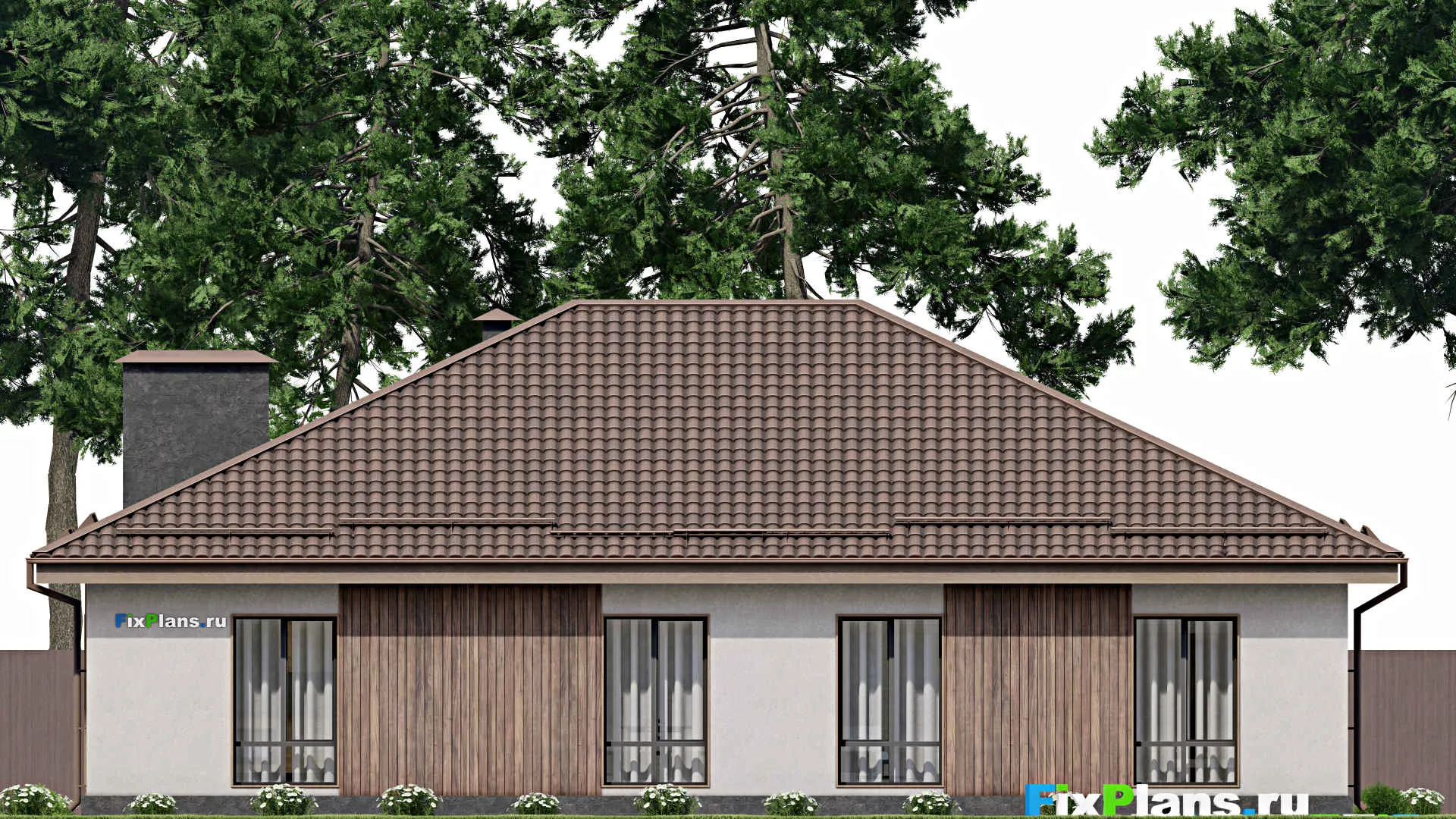 F-7649 - Проект одноэтажного дома 17 на 18, площадью 220 м² с гаражом на 2 машины и 3 спальнями