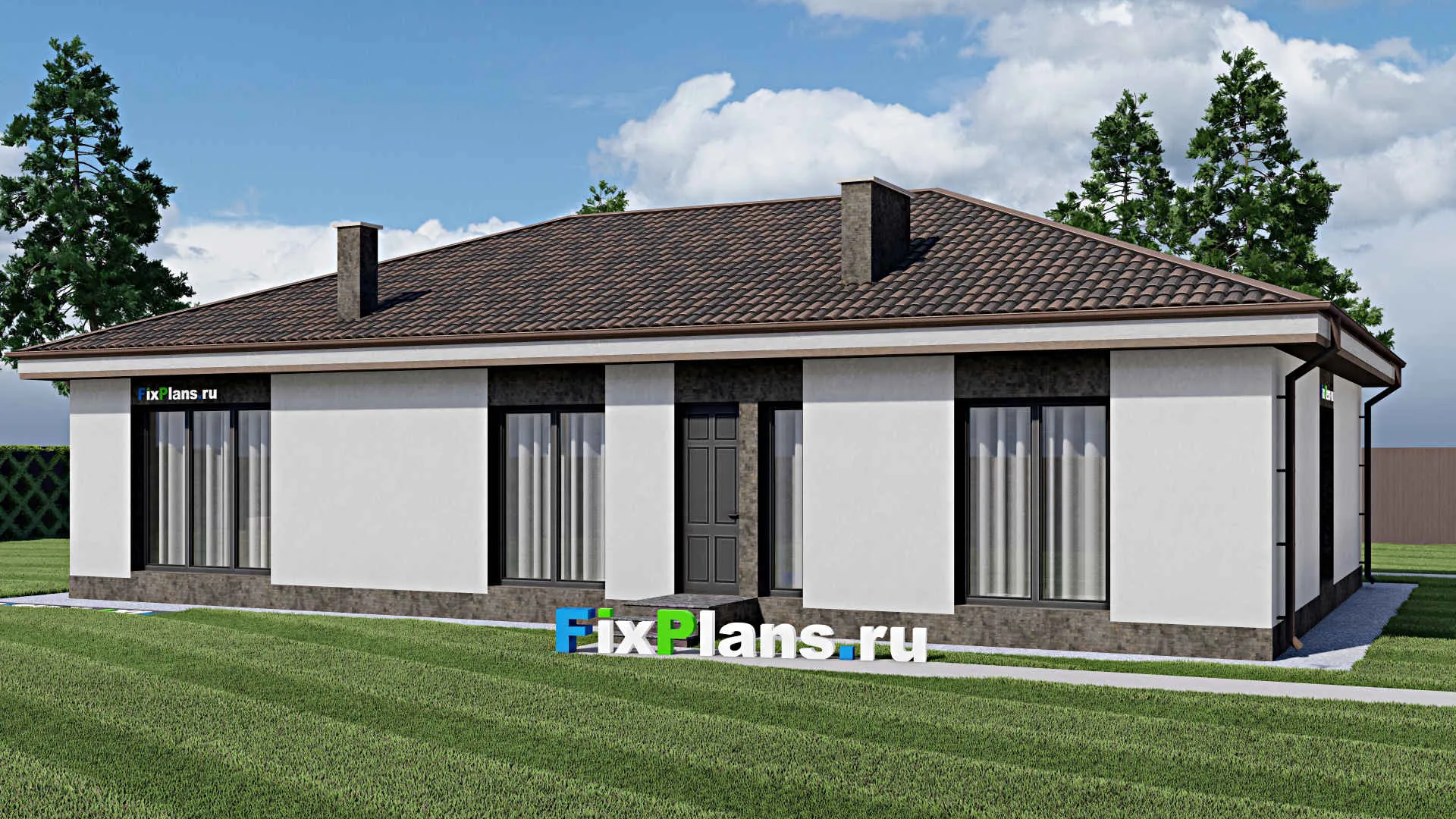 F-1259 - Проект одноэтажного дома 12 на 18, площадью 170 м² с 5 спальнями