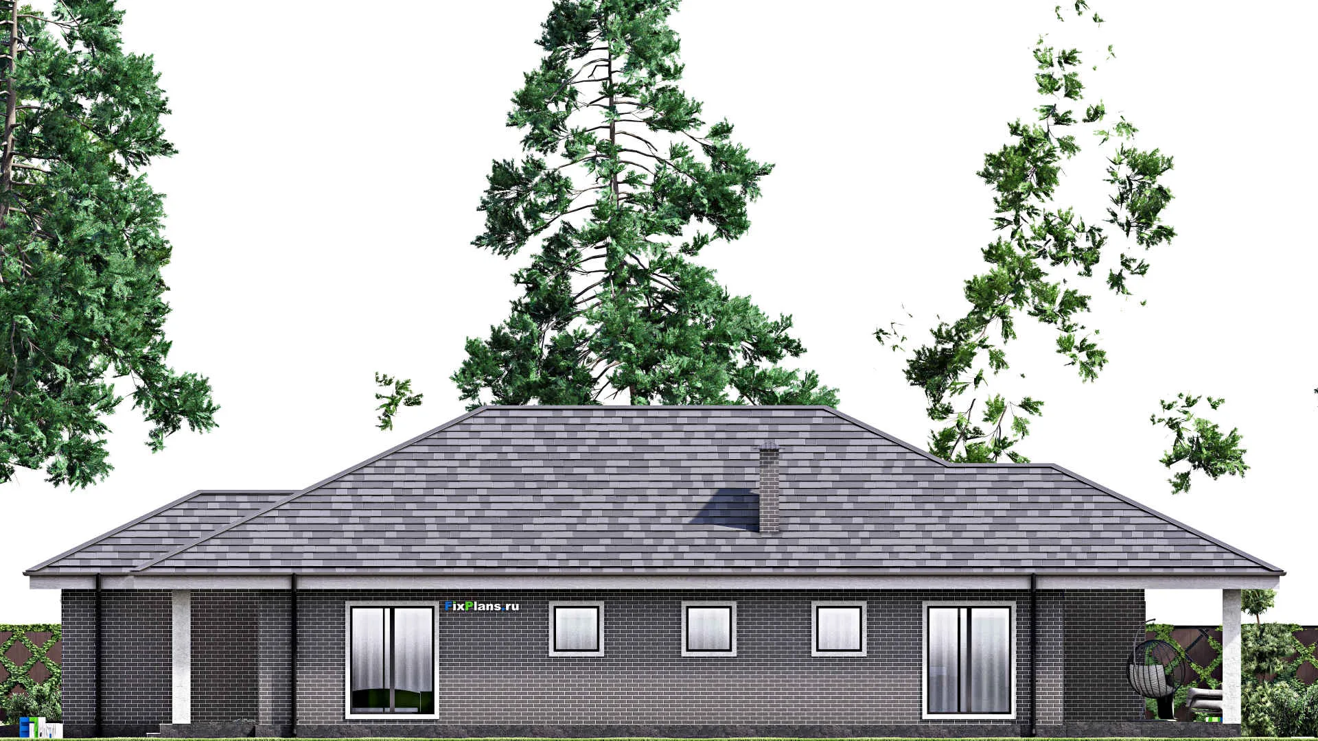 F-13193 - План одноэтажного дома 14 на 25, площадью 260 м² с террасой, гаражом на 2 машины и 3 спальнями