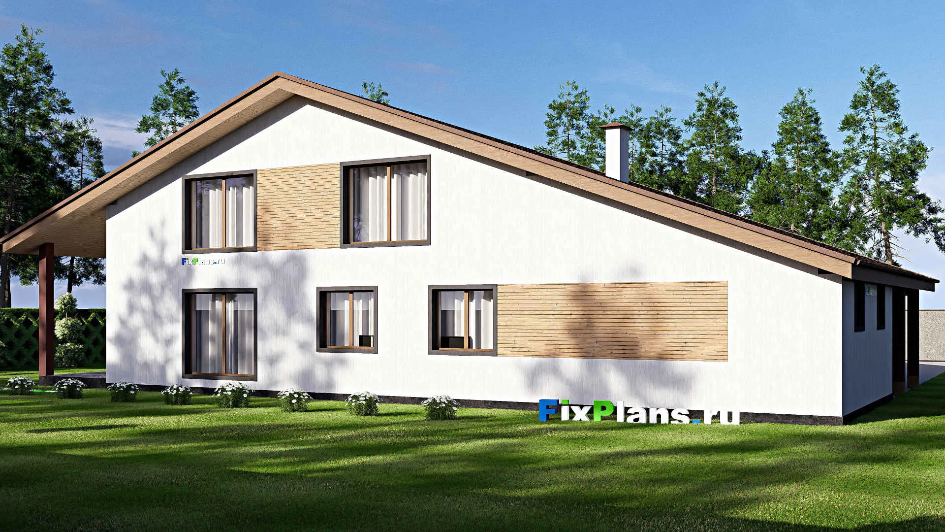 F-17432 - Проект дома с мансардой 15 на 24, площадью 310 м² с террасой и 3 спальнями