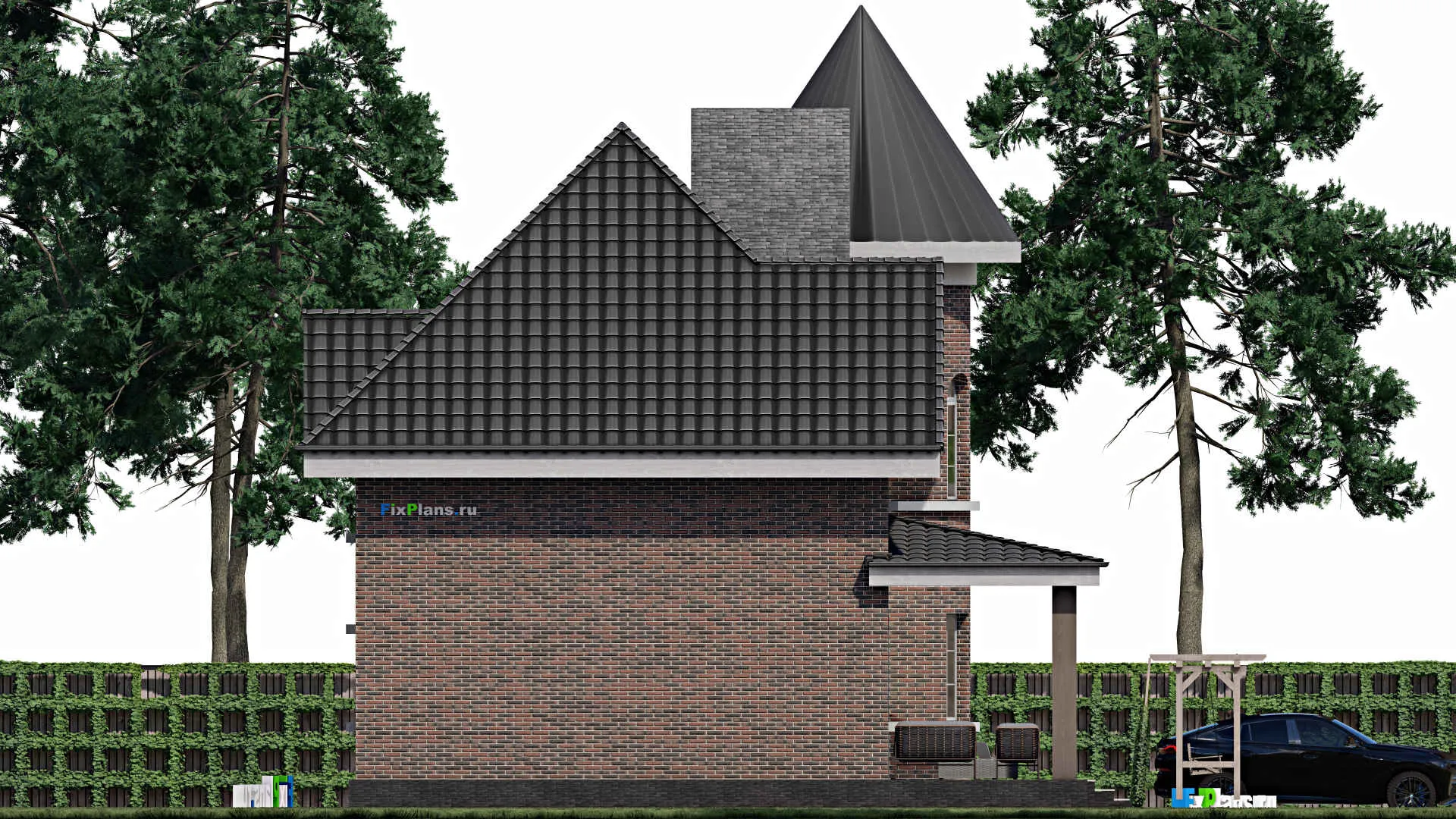 F-1025 - Проект дома с мансардой 10 на 13, площадью 170 м² с террасой и 4 спальнями