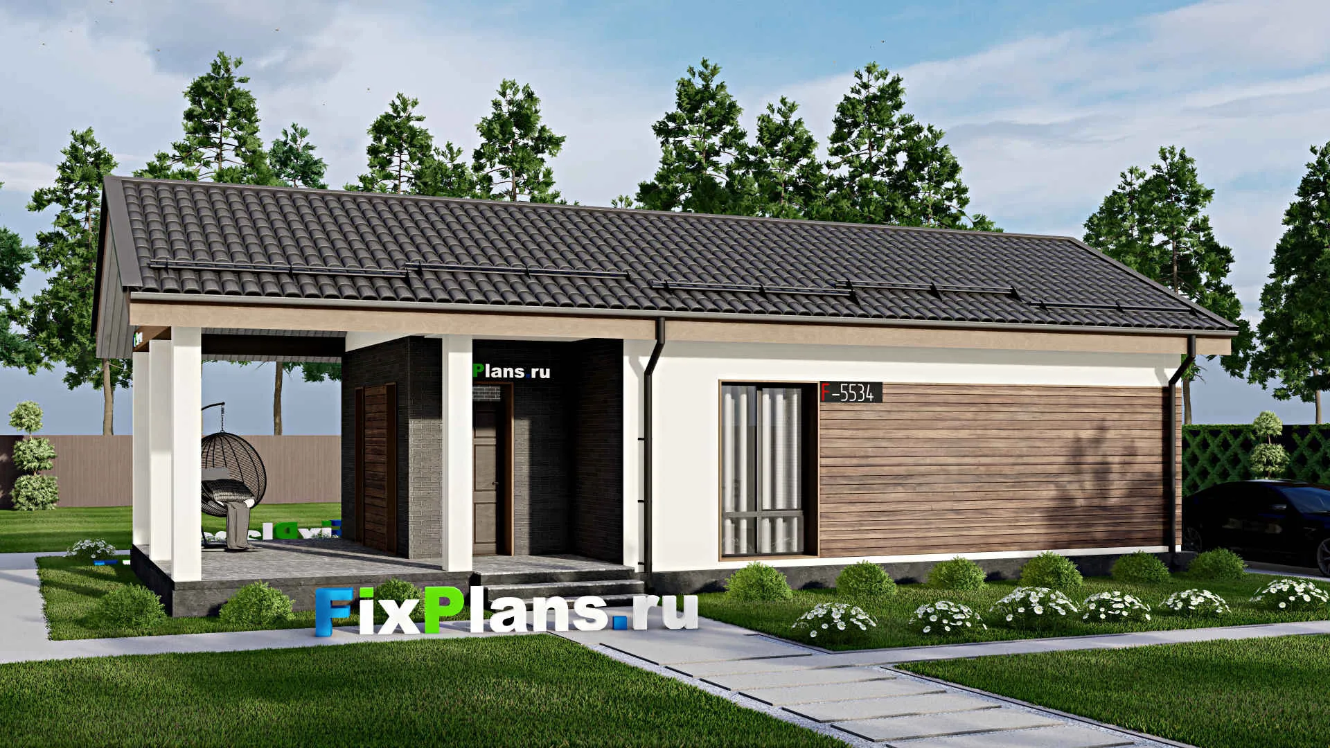 F-5534 - Проект бани 7 на 12, площадью 90 м² с терассой, 2 санузлами и спальней