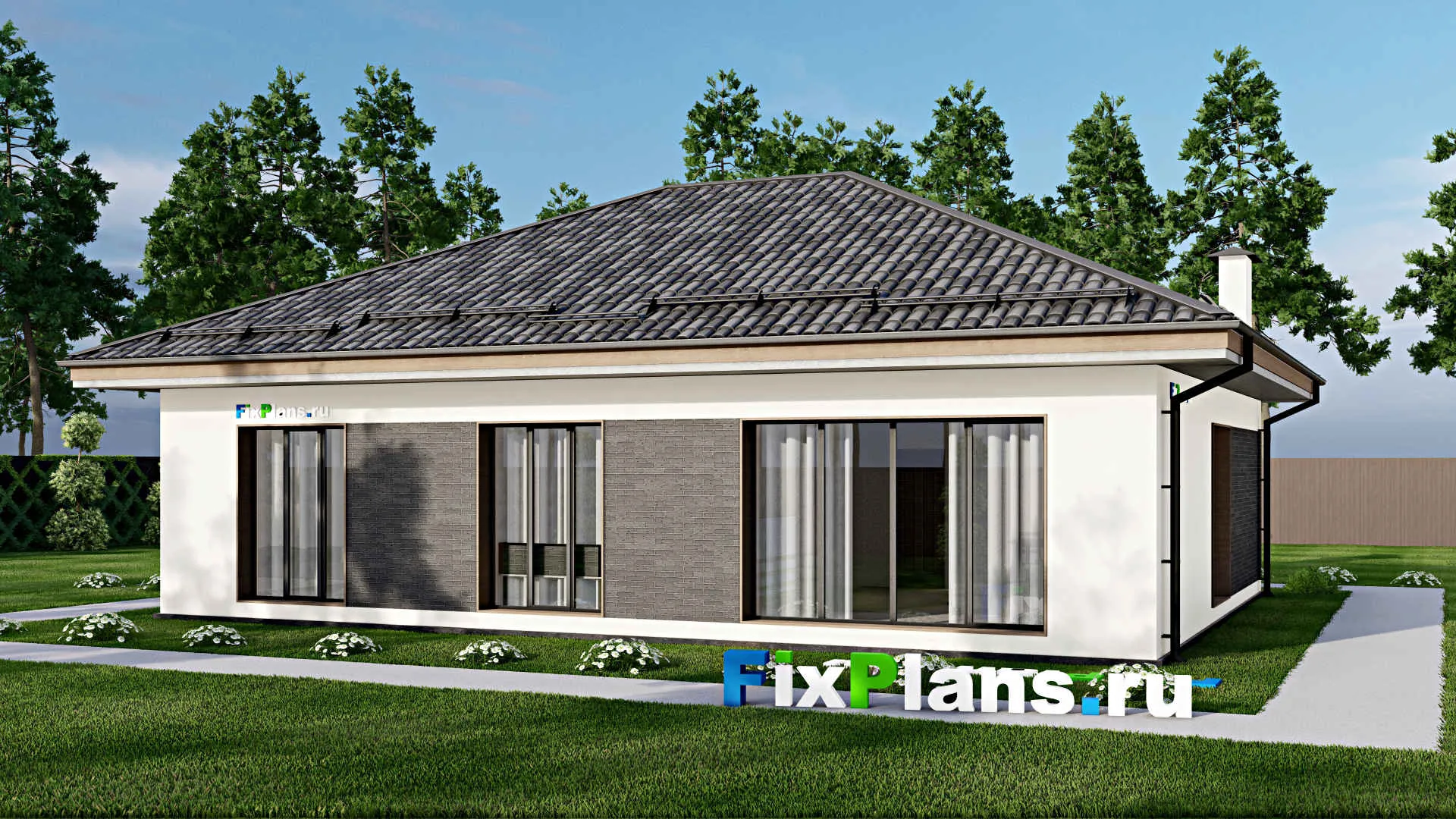 F-6533 - Проект одноэтажного дома 11 на 14, площадью 120 м² с 3 спальнями