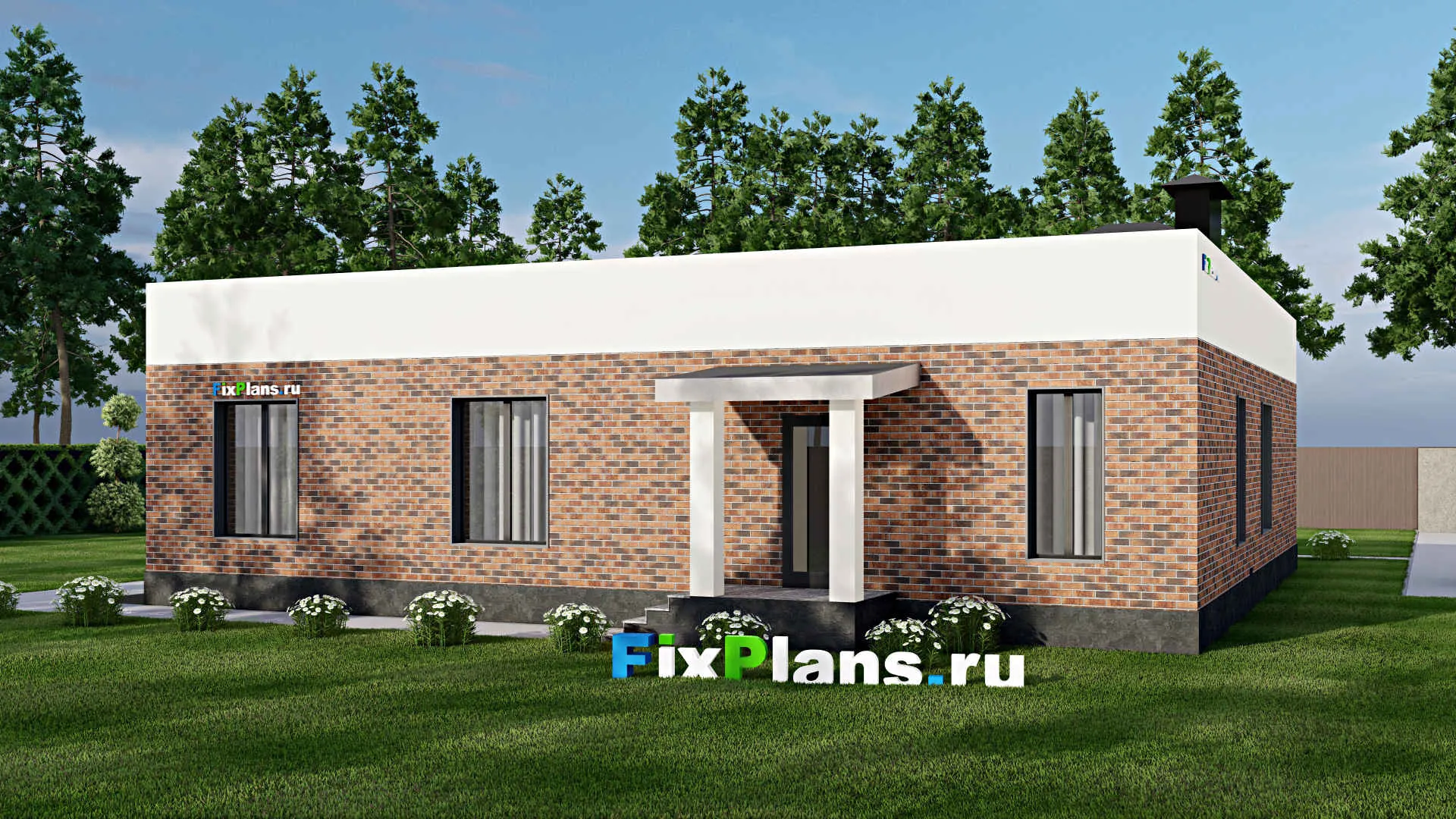 F-3257 - Проект одноэтажного дома 15 на 15, площадью 180 м² с террасой и 3 спальнями