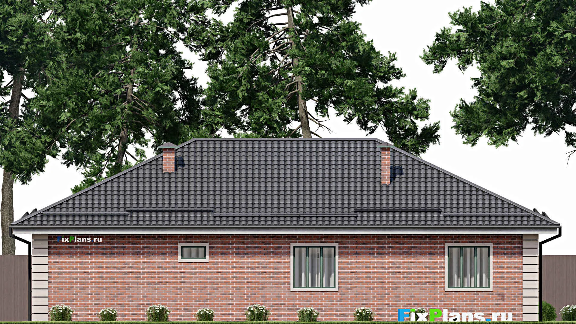 F-5192 - Проект одноэтажного дома 11 на 18, площадью 150 м² с гаражом на 1 машину и 3 спальнями