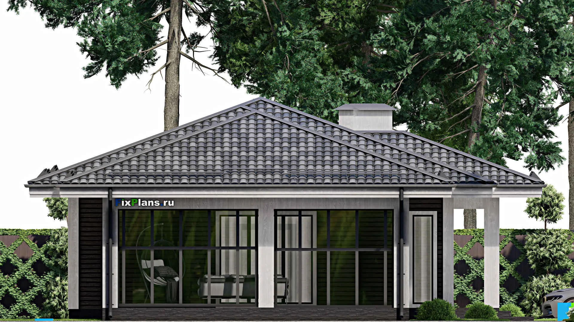 F-7748 - План одноэтажного дома 12 на 19, площадью 160 м² с террасой и 3 спальнями