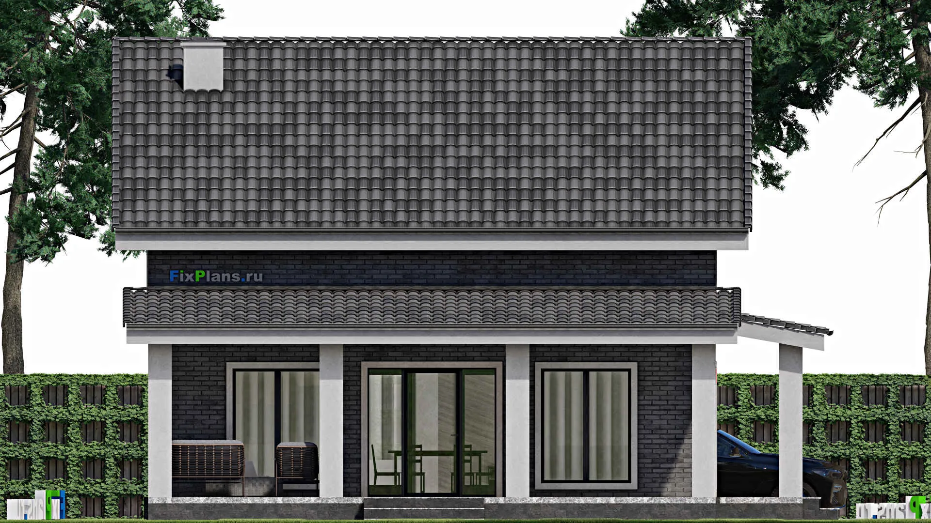 F-1709 - Планы дома с мансардой 10 на 10, площадью 150 м² с террасой и 4 спальнями