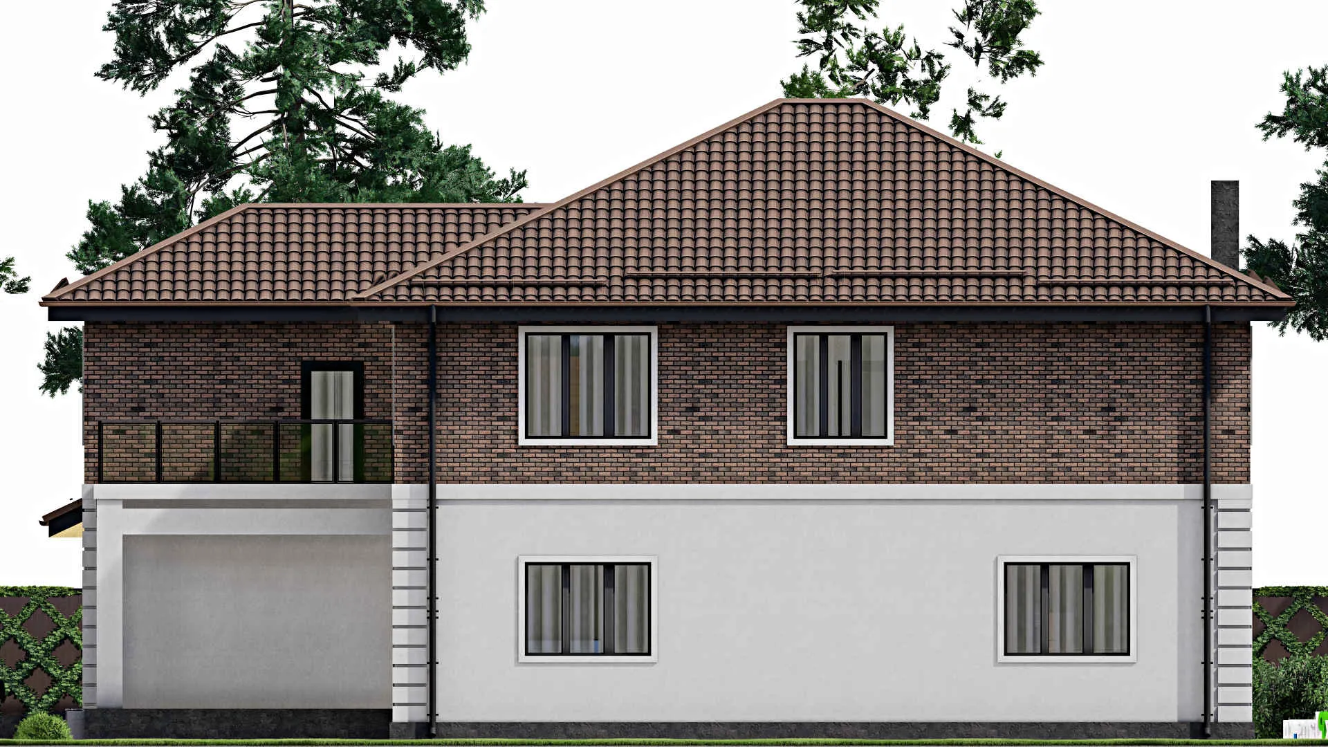 F-7433 - Планы двухэтажного дома 16 на 19, площадью 340 м² с террасой, гаражом на 2 машины и 5 спальнями