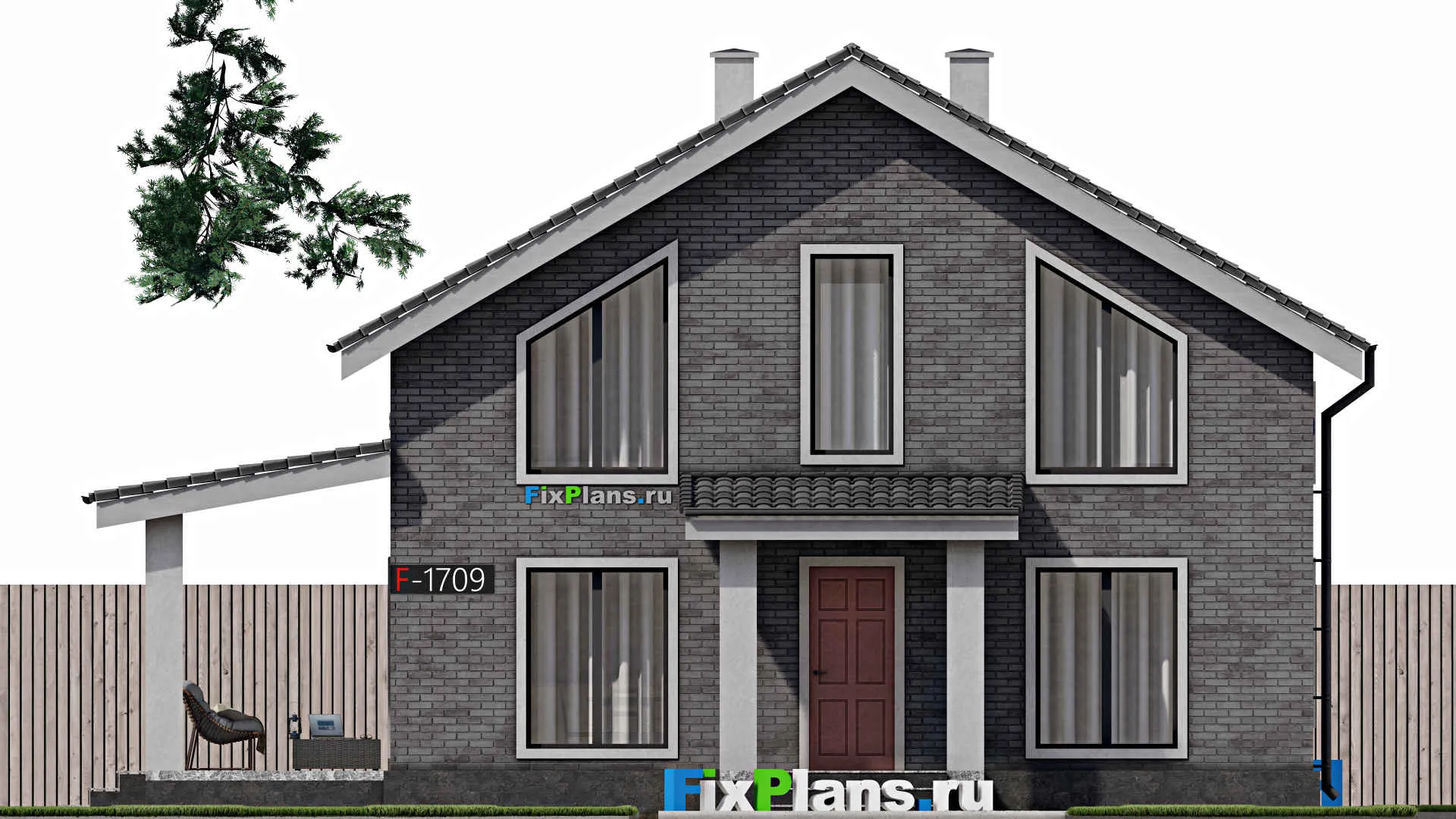 F-1709 - Планы дома с мансардой 10 на 10, площадью 150 м² с террасой и 4 спальнями