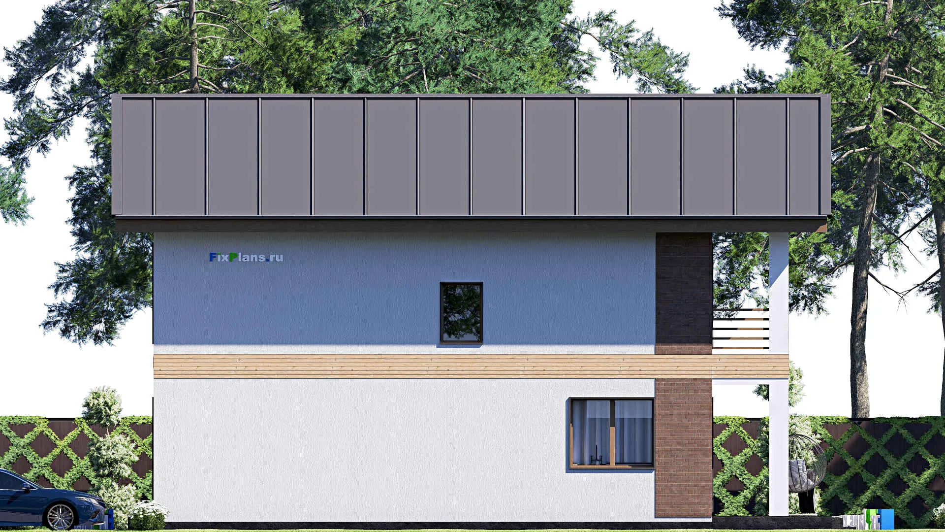 F-19052 - Проект двухэтажного дома 10 на 15, площадью 200 м² с террасой, балконом и 5 спальнями