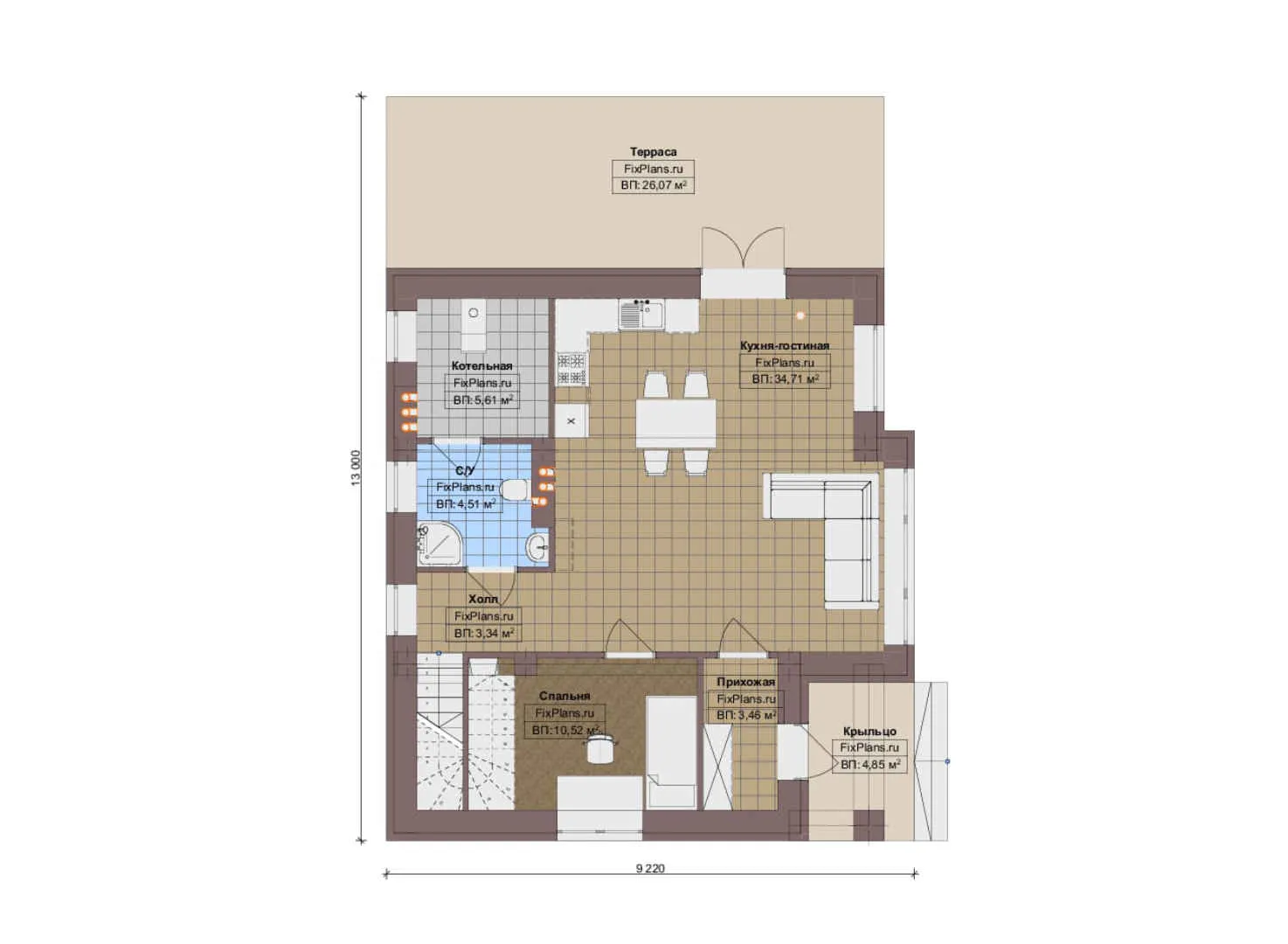 F-20834 - Планы дома с мансардой 10 на 13, площадью 160 м² с террасой и 4 спальнями