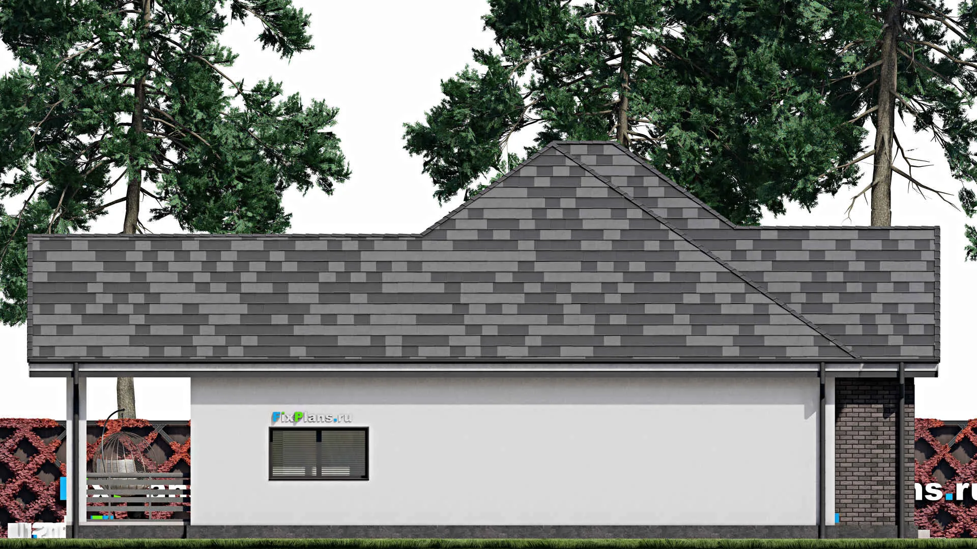 F-0152 - Проект одноэтажного дома 14 на 14, площадью 140 м² с террасой и 3 спальнями