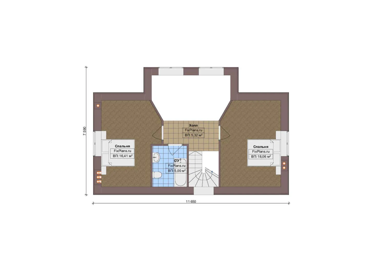 F-18845 - План одноэтажного дома 10 на 16, площадью 140 м² с террасой, гаражом на 1 машину и 2 спальнями