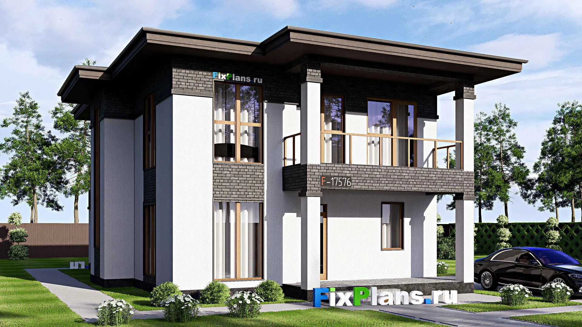 F-17576 - Проект двухэтажного дома 11 на 17, площадью 270 м² с террасой, балконом и 6 спальнями