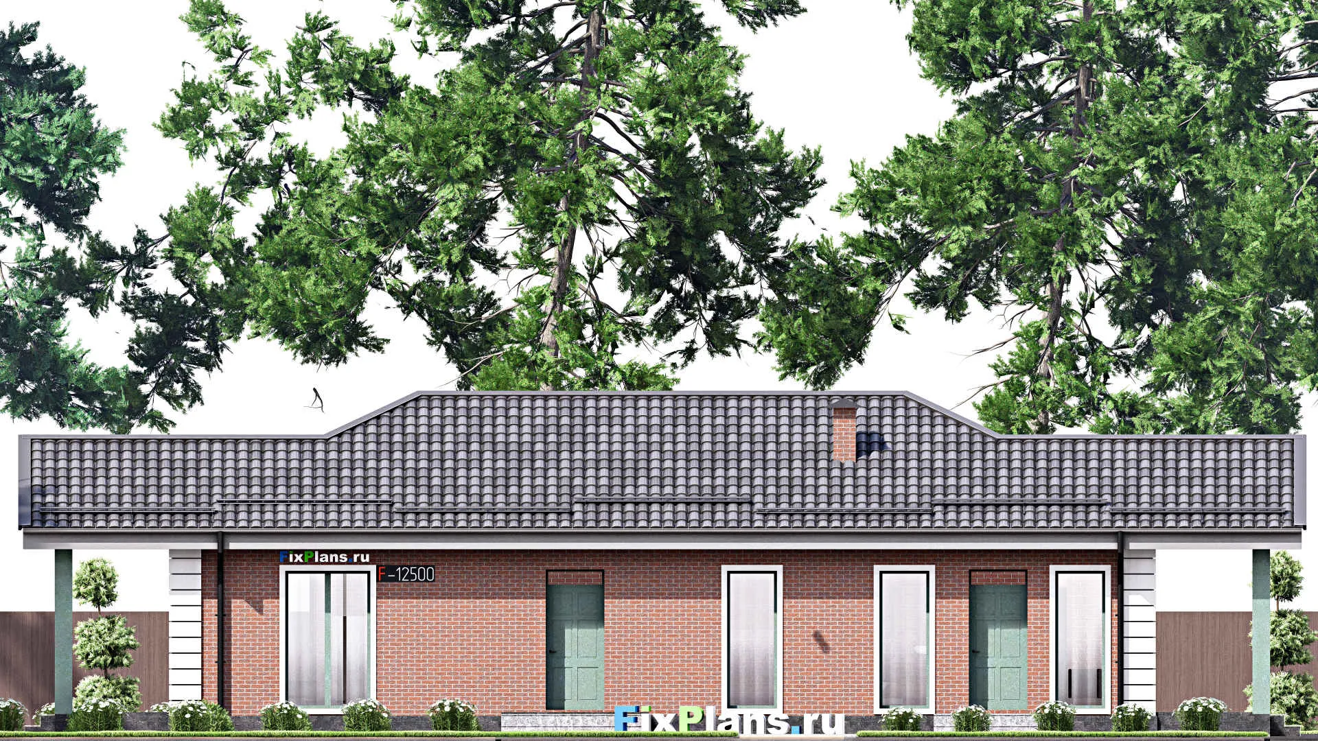 F-12500 - Проект одноэтажного дома 10 на 21, площадью 140 м² с террасой и 3 спальнями