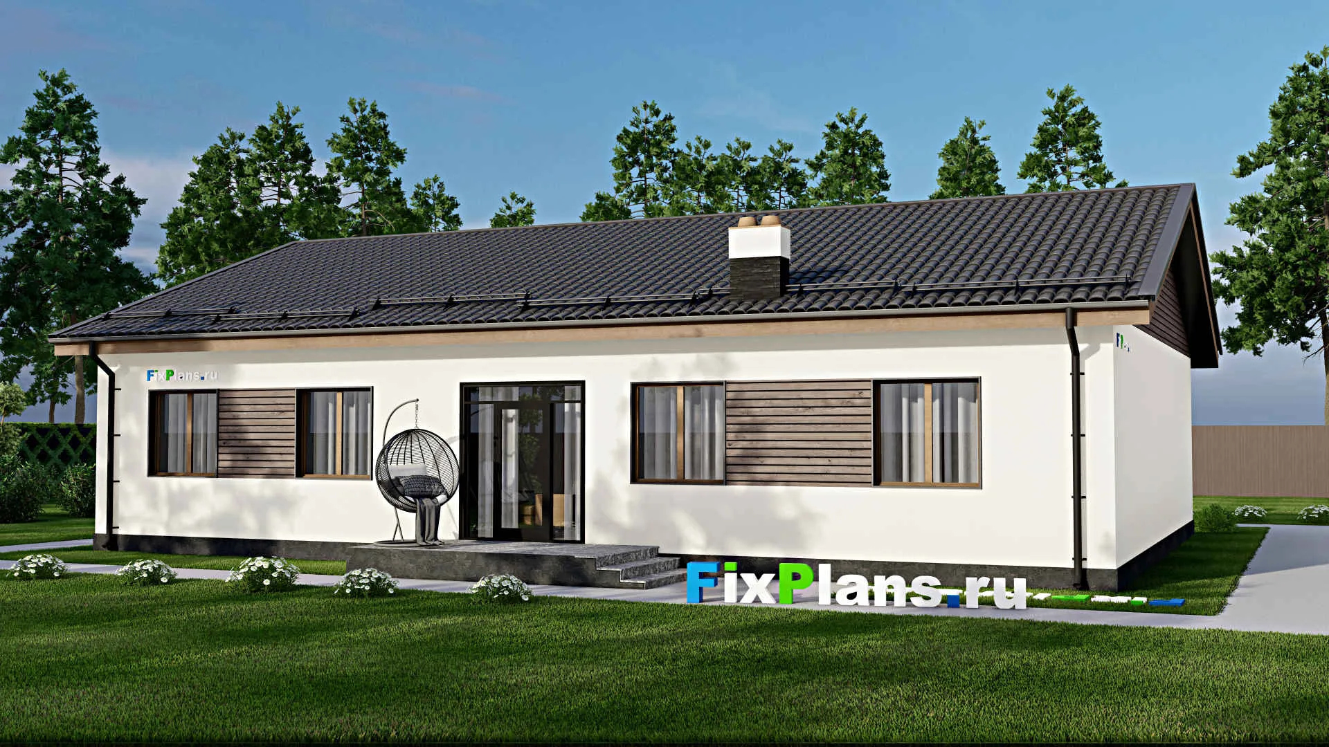 F-3113 - План одноэтажного дома 13 на 18, площадью 190 м² с террасой и 4 спальнями