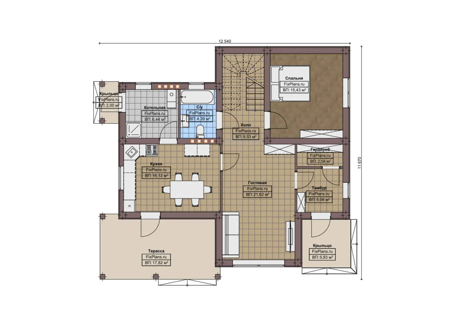 F-9062 - Планы двухэтажного дома 12 на 13, площадью 220 м² с террасой, балконом и 4 спальнями