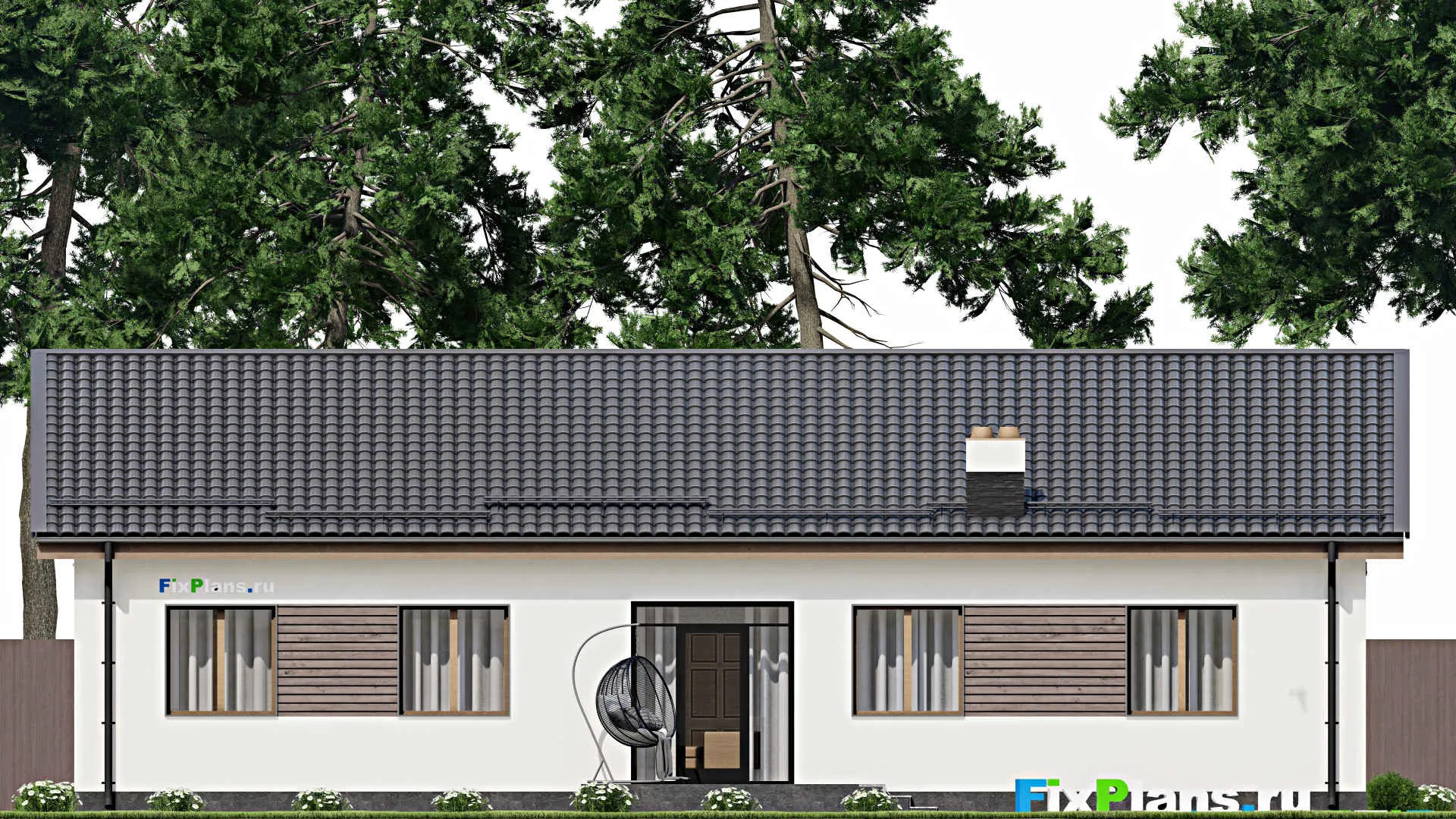 F-3113 - План одноэтажного дома 13 на 18, площадью 190 м² с террасой и 4 спальнями