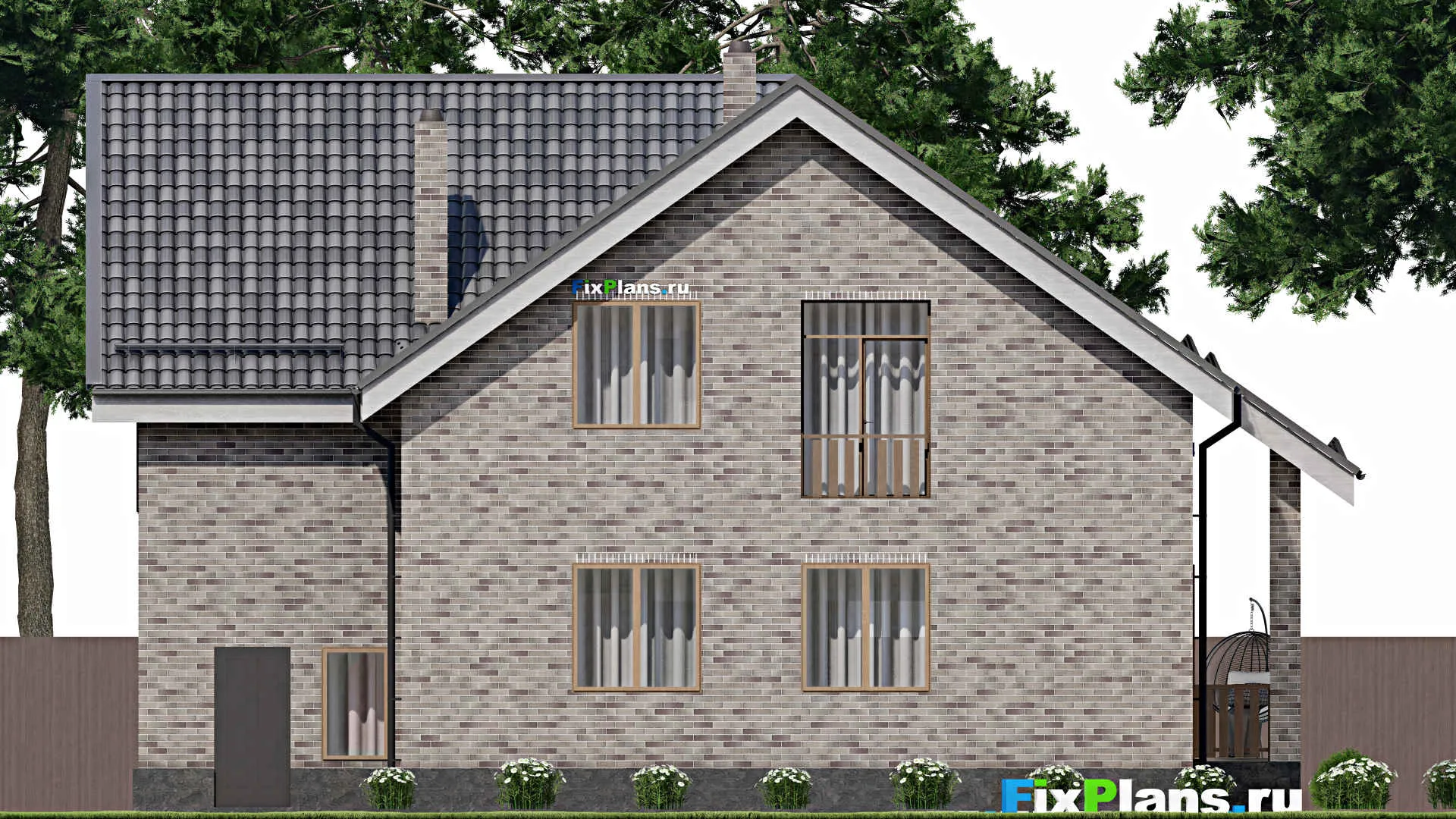 F-2897 - Проект дома с мансардой 13 на 14, площадью 250 м² с террасой, балконом, гаражом на 1 машину и 6 спальнями