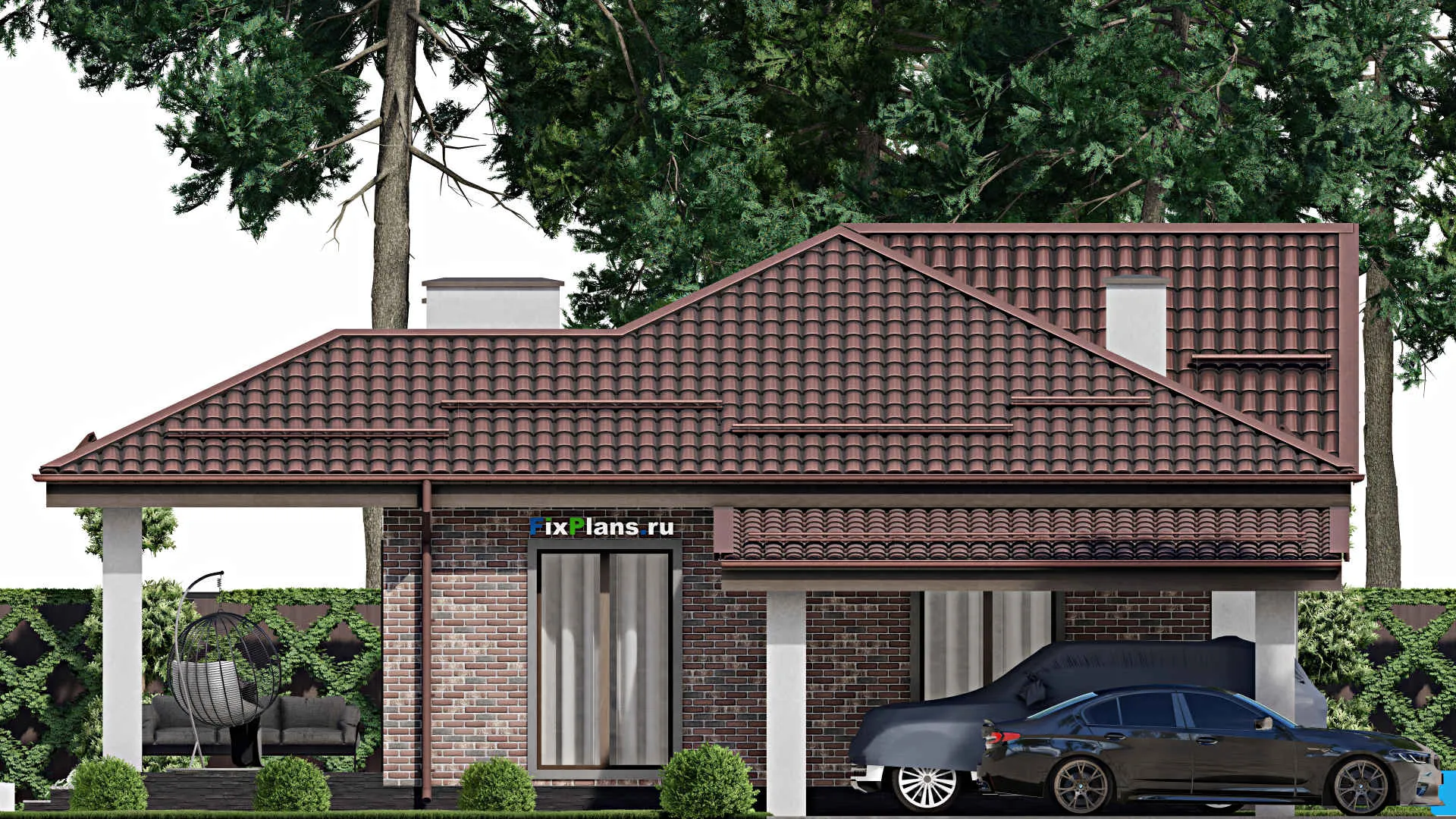 F-1610 - Проект одноэтажного дома 10 на 16, площадью 140 м² с террасой и 3 спальнями