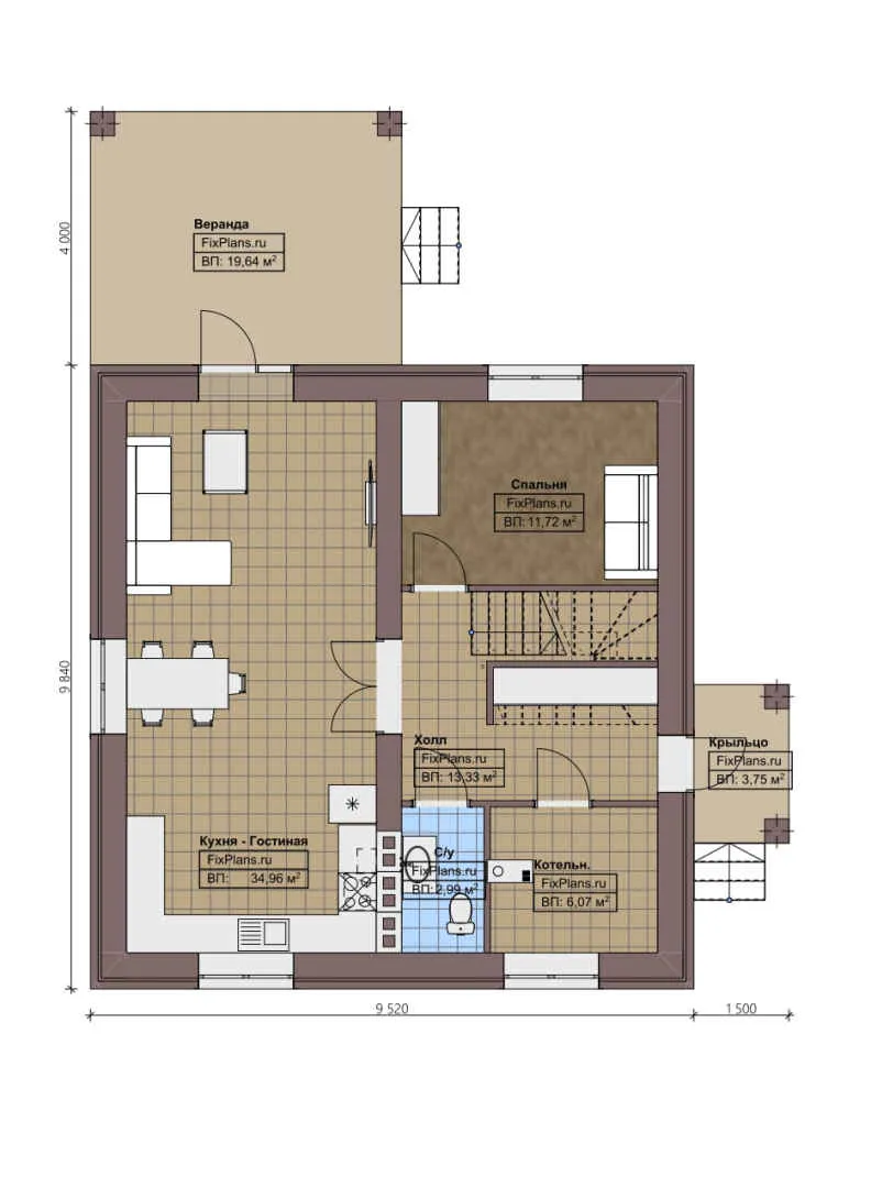 F-1619 - Планы двухэтажного дома 10 на 10, площадью 160 м² с террасой и 3 спальнями