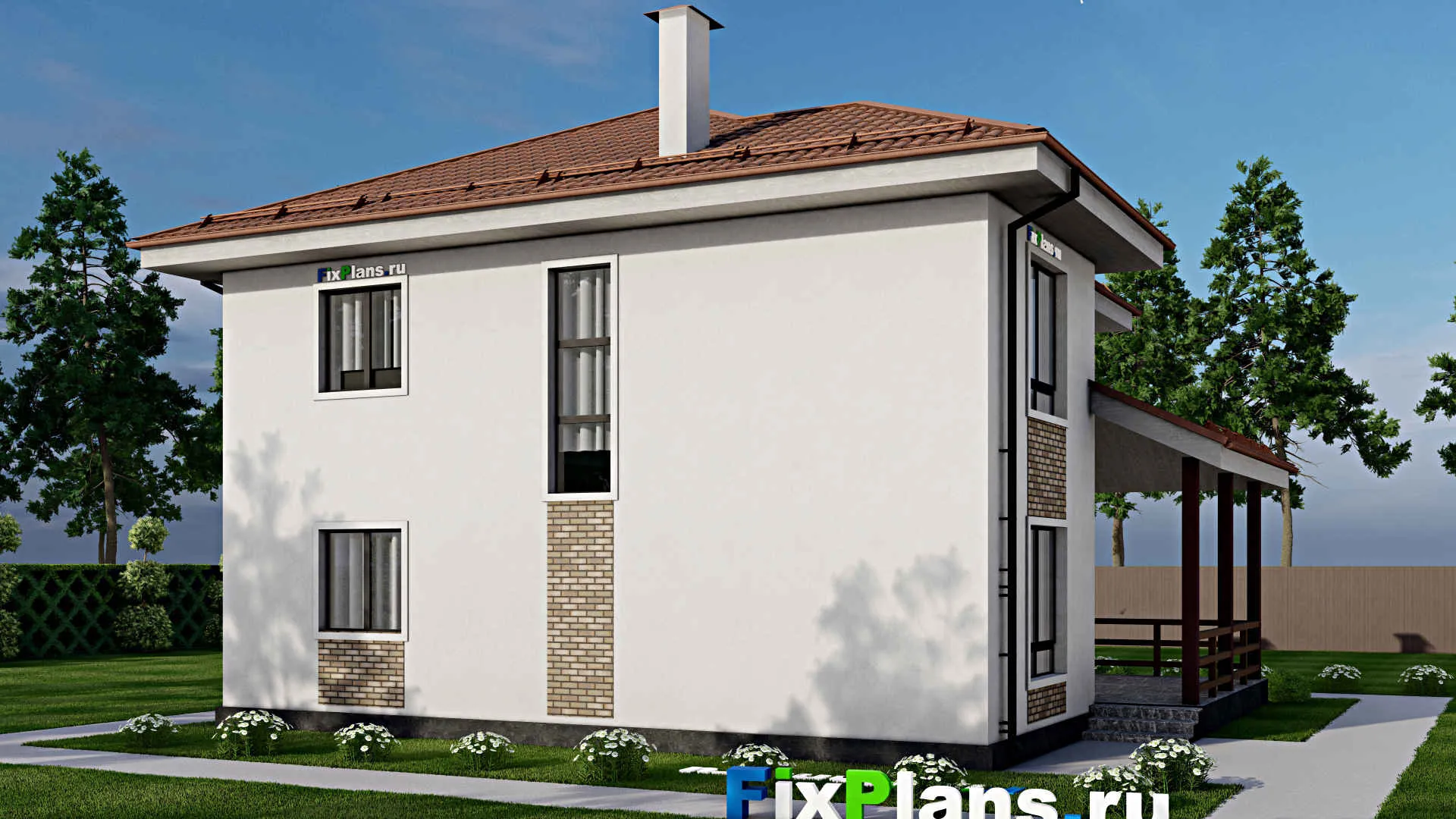 F-8684 - Планы двухэтажного дома 12 на 14, площадью 220 м² с террасой, балконом и 4 спальнями