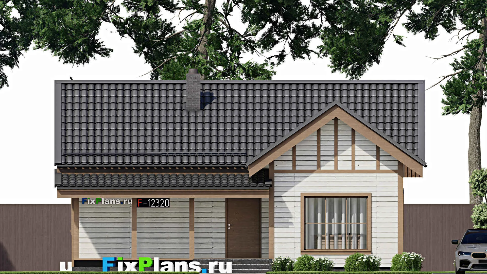 F-12320 - План одноэтажного дома 8 на 11, площадью 60 м² с 2 спальнями