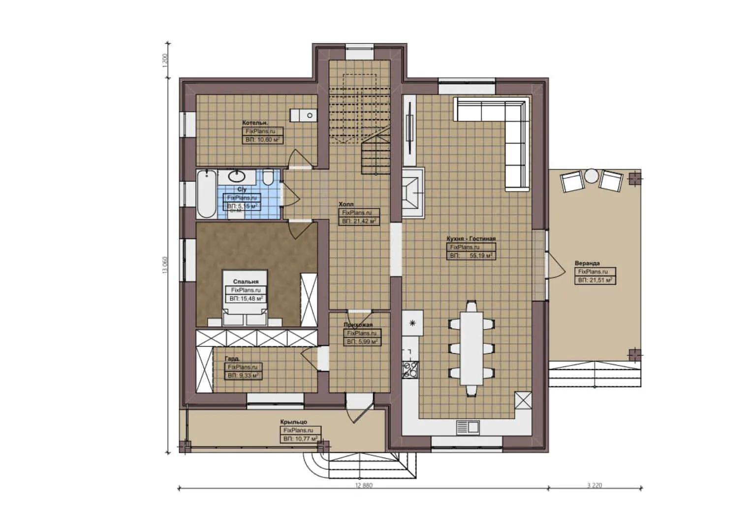 F-1916 - Планы двухэтажного дома 13 на 14, площадью 280 м² с террасой и 5 спальнями