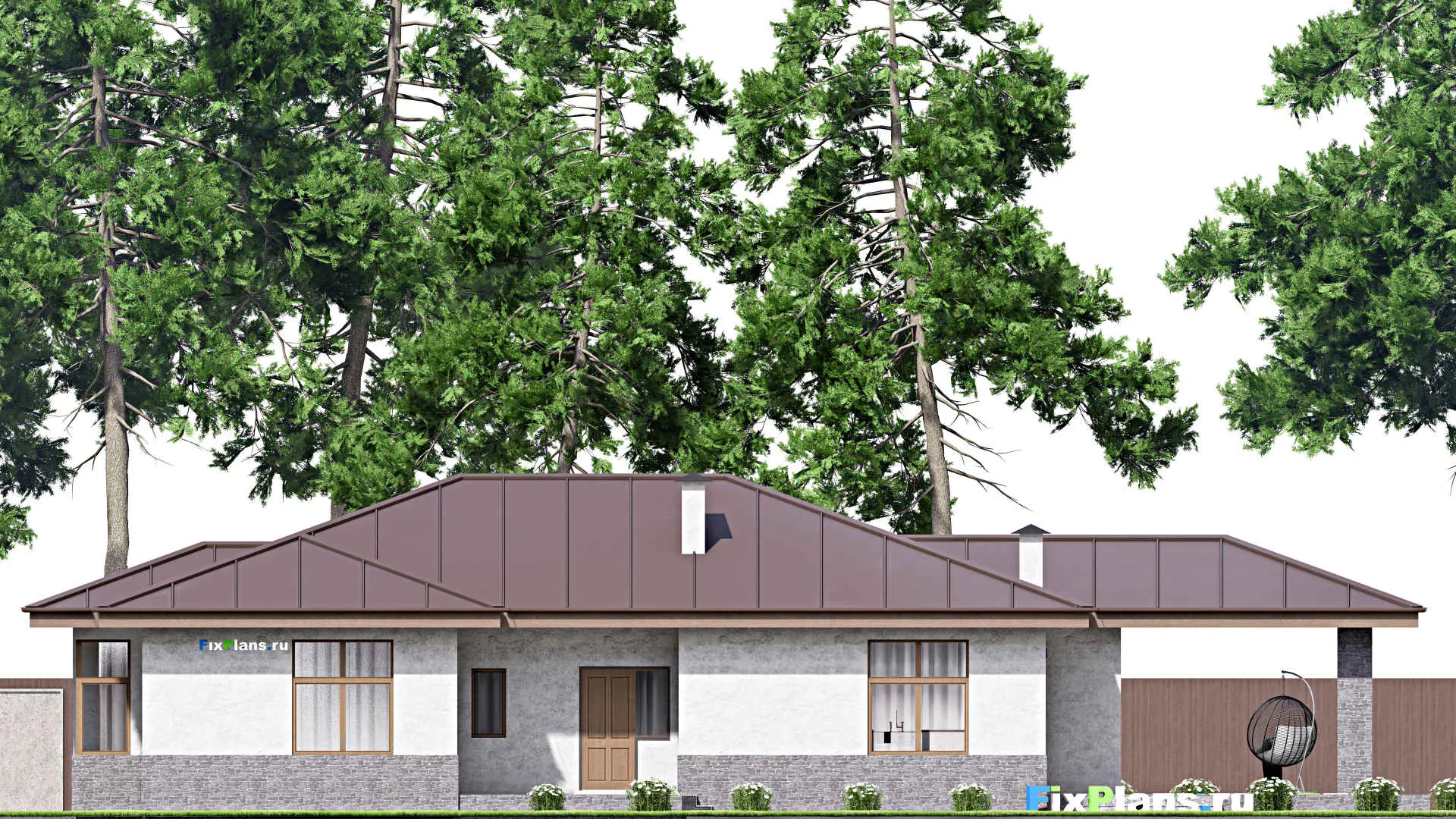 F-14813 - Проект одноэтажного дома 14 на 24, площадью 230 м² с террасой и 3 спальнями