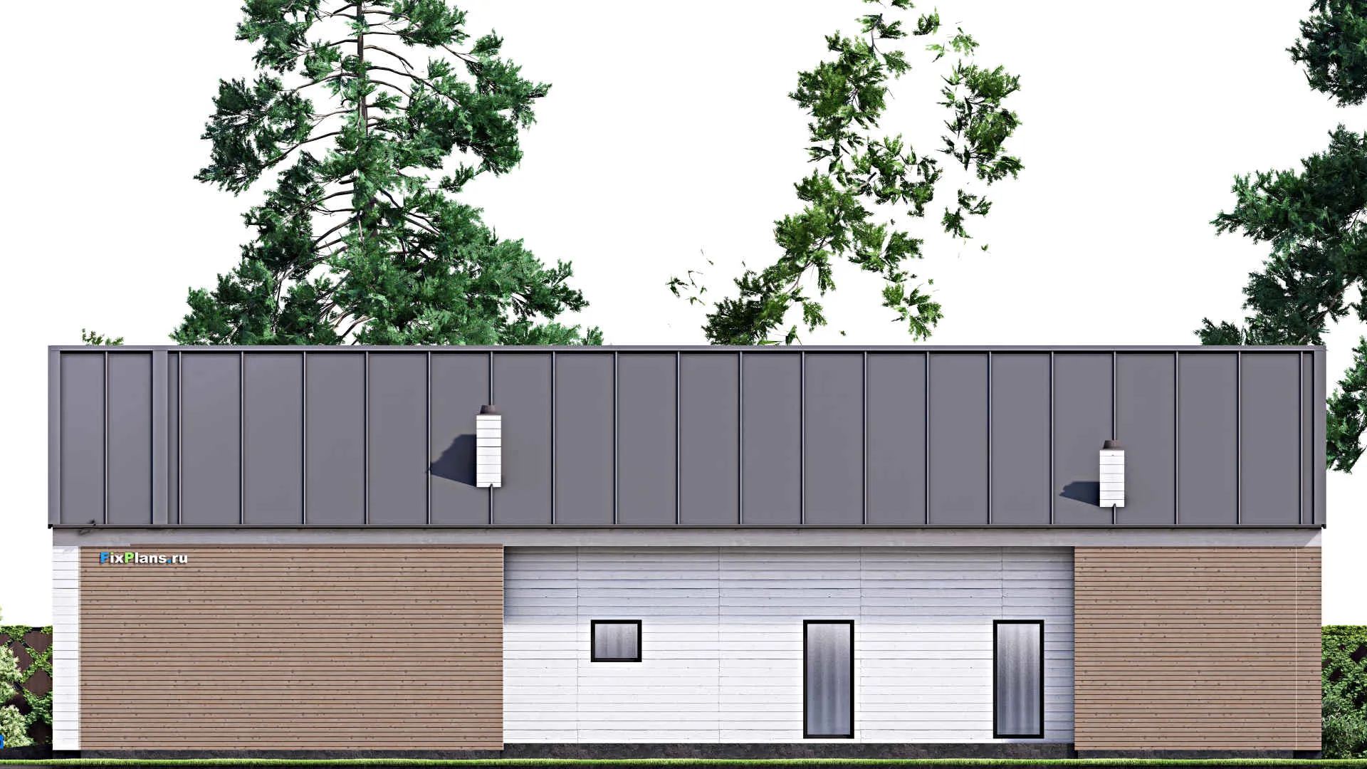 F-16073 - Проект одноэтажного дома 15 на 23, площадью 230 м² с террасой, гаражом на 2 машины и 4 спальнями